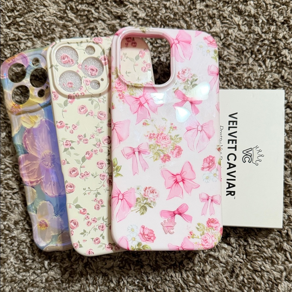 Velvet Caviar Pink and Floral Bow iPhone 16 pro max case